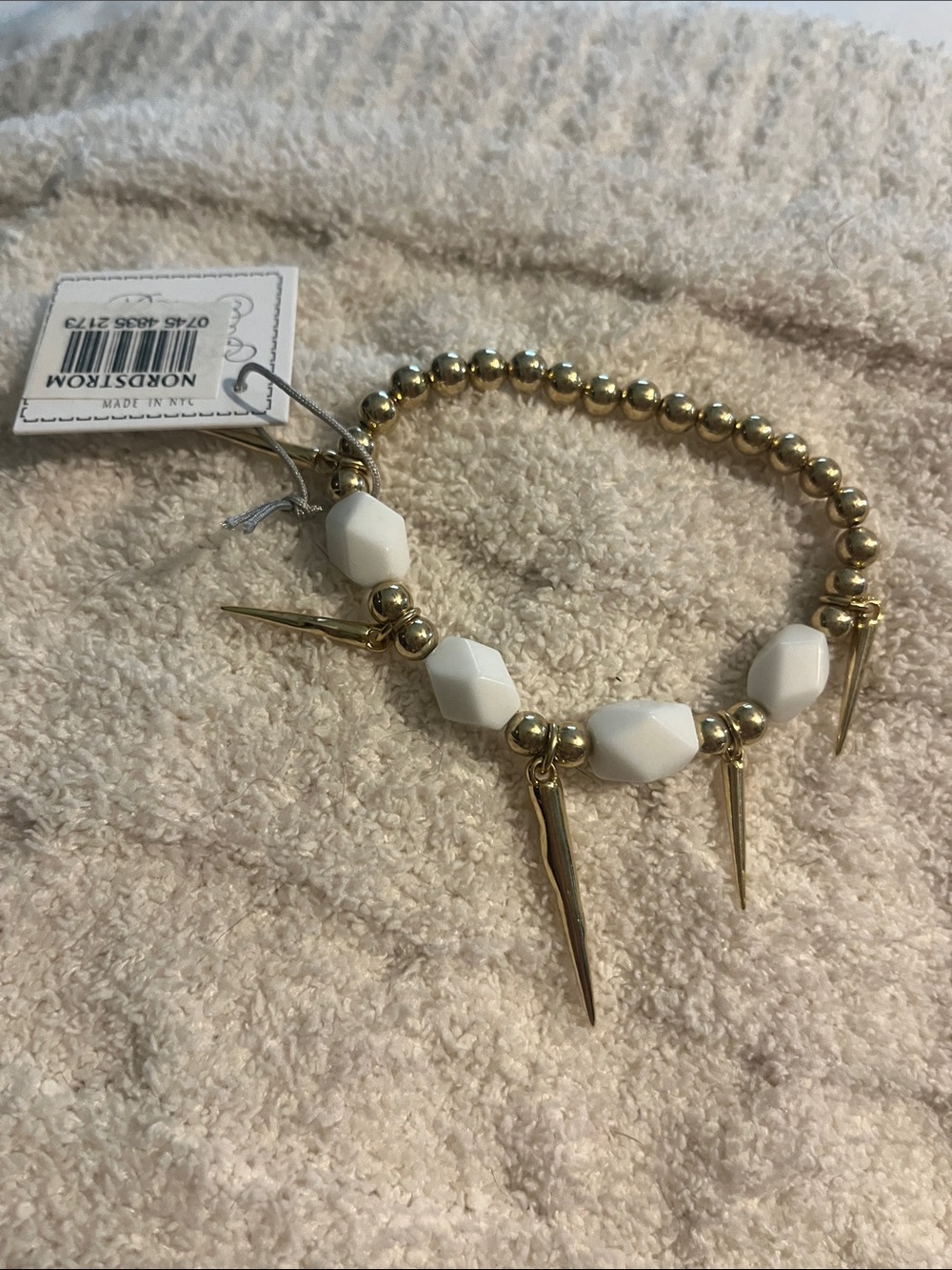 Nordstrom Gold and White Spike Bead Stretch Bracelet